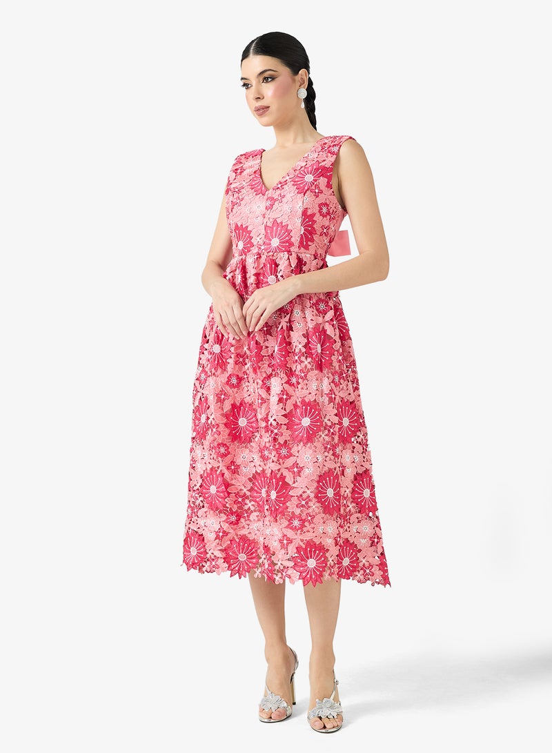 Just Me Floral Lace Midi Dress - Image 4